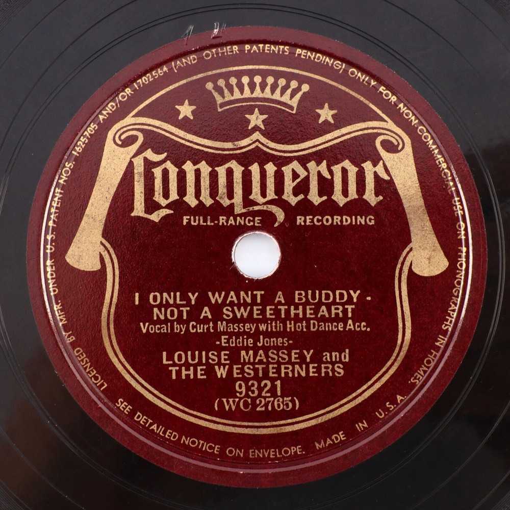 Louise Massey & The Westerners, I Only Want A Buddy/Ragtime Cowboy 78 rpm Record